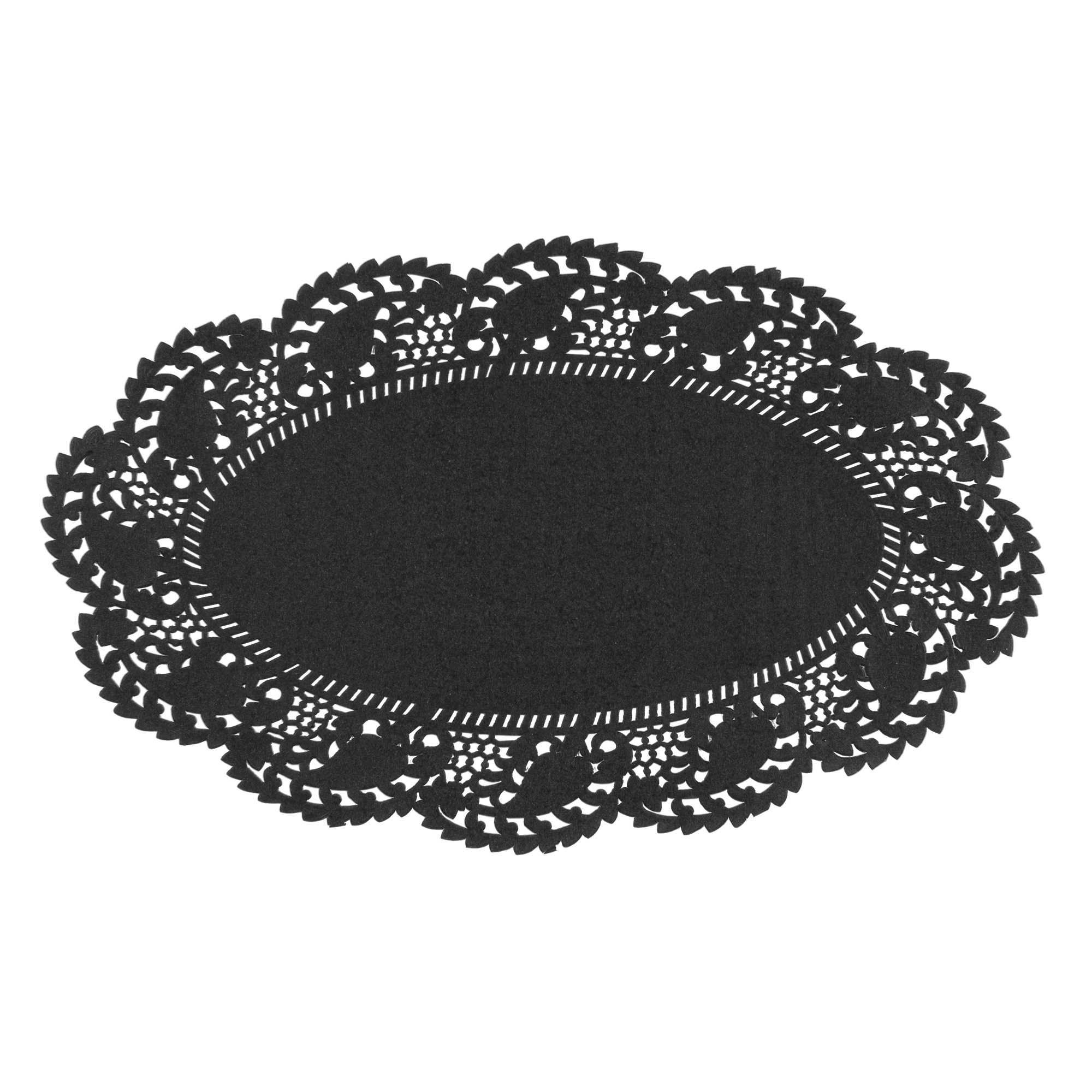 Pastry Tek Oval Black Paper Doilies - Lace - 10 1/2" x 6 1/2" - 4000 count box