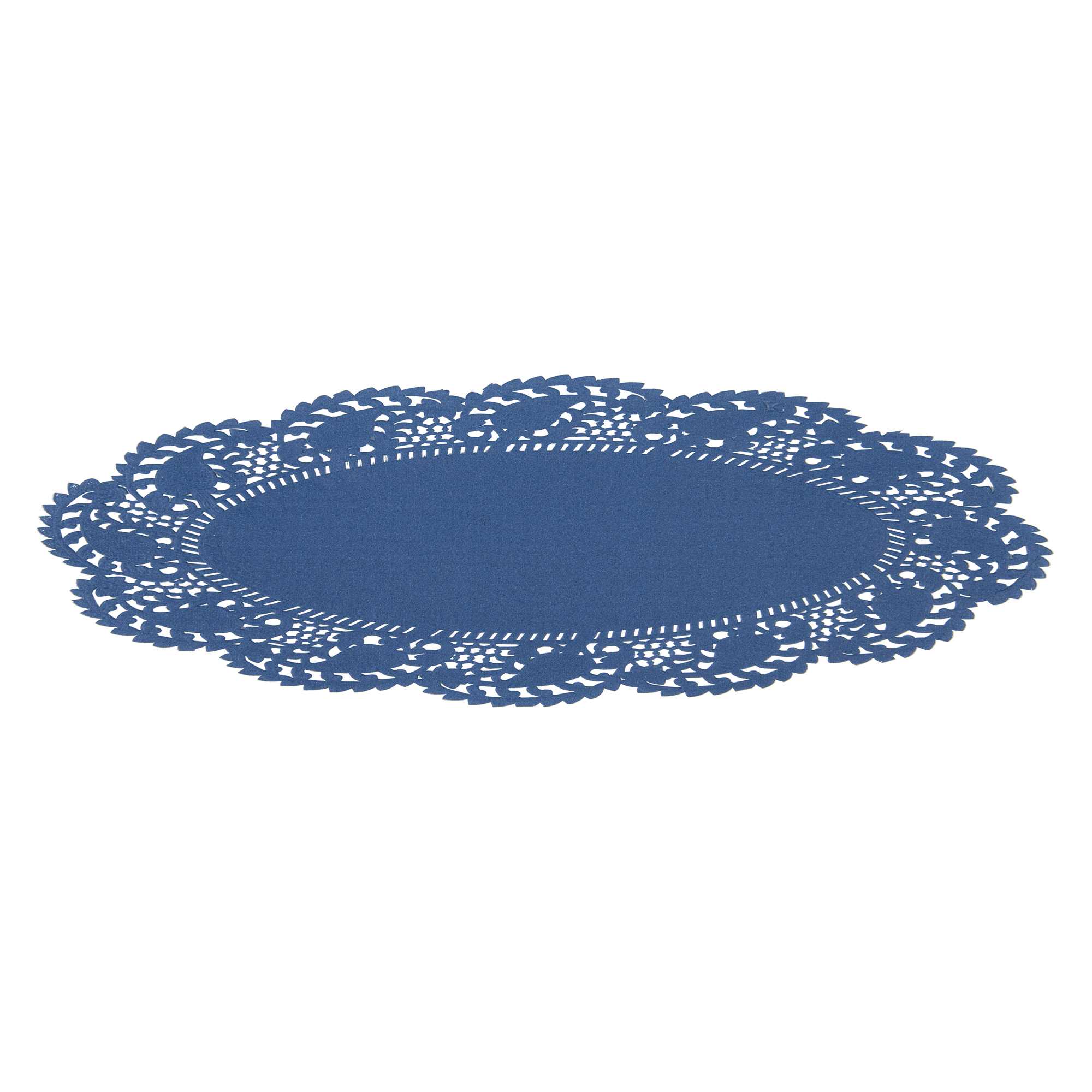 Pastry Tek Oval Navy Blue Paper Doilies - Lace - 10 1/2" x 6 1/2" - 4000 count box