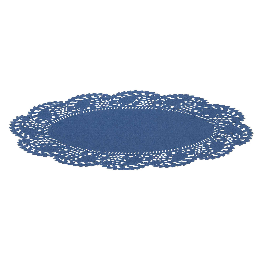 Pastry Tek Oval Navy Blue Paper Doilies - Lace - 10 1/2" x 6 1/2" - 100 count box
