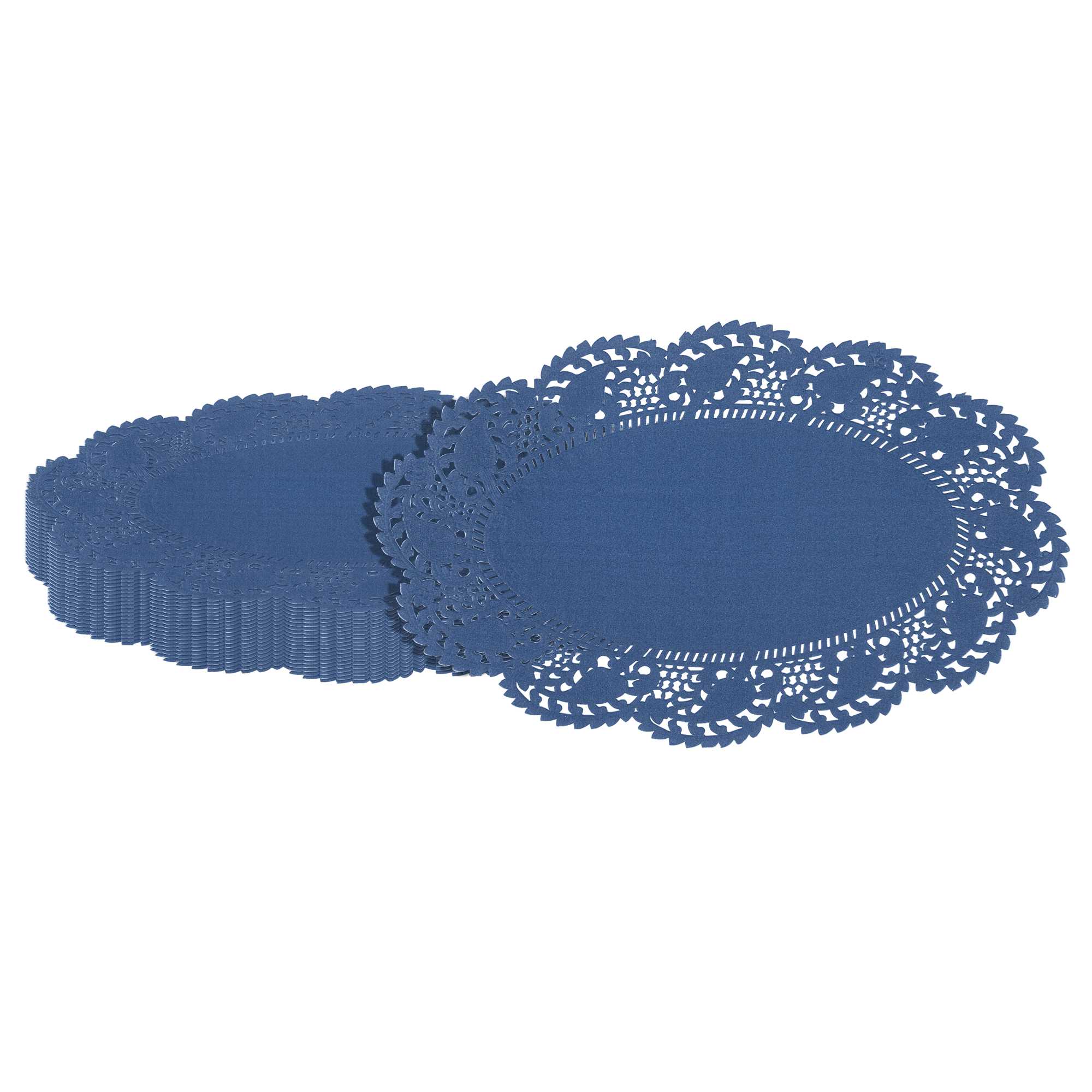 Pastry Tek Oval Navy Blue Paper Doilies - Lace - 10 1/2" x 6 1/2" - 100 count box