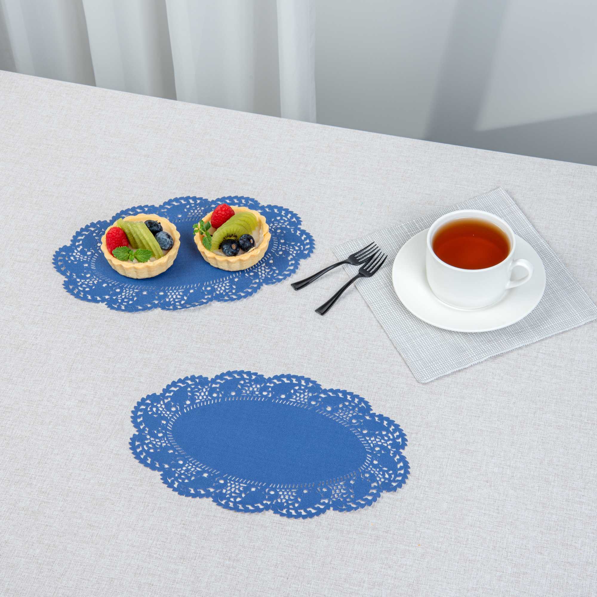 Pastry Tek Oval Navy Blue Paper Doilies - Lace - 10 1/2" x 6 1/2" - 100 count box