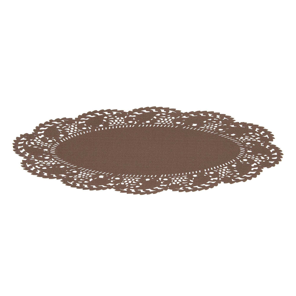 Pastry Tek Oval Brown Paper Doilies - Lace - 10 1/2" x 6 1/2" - 100 count box
