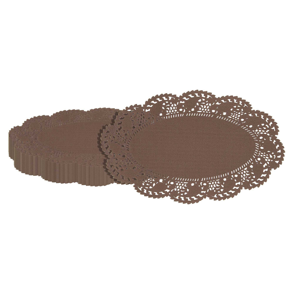 Pastry Tek Oval Brown Paper Doilies - Lace - 10 1/2" x 6 1/2" - 100 count box