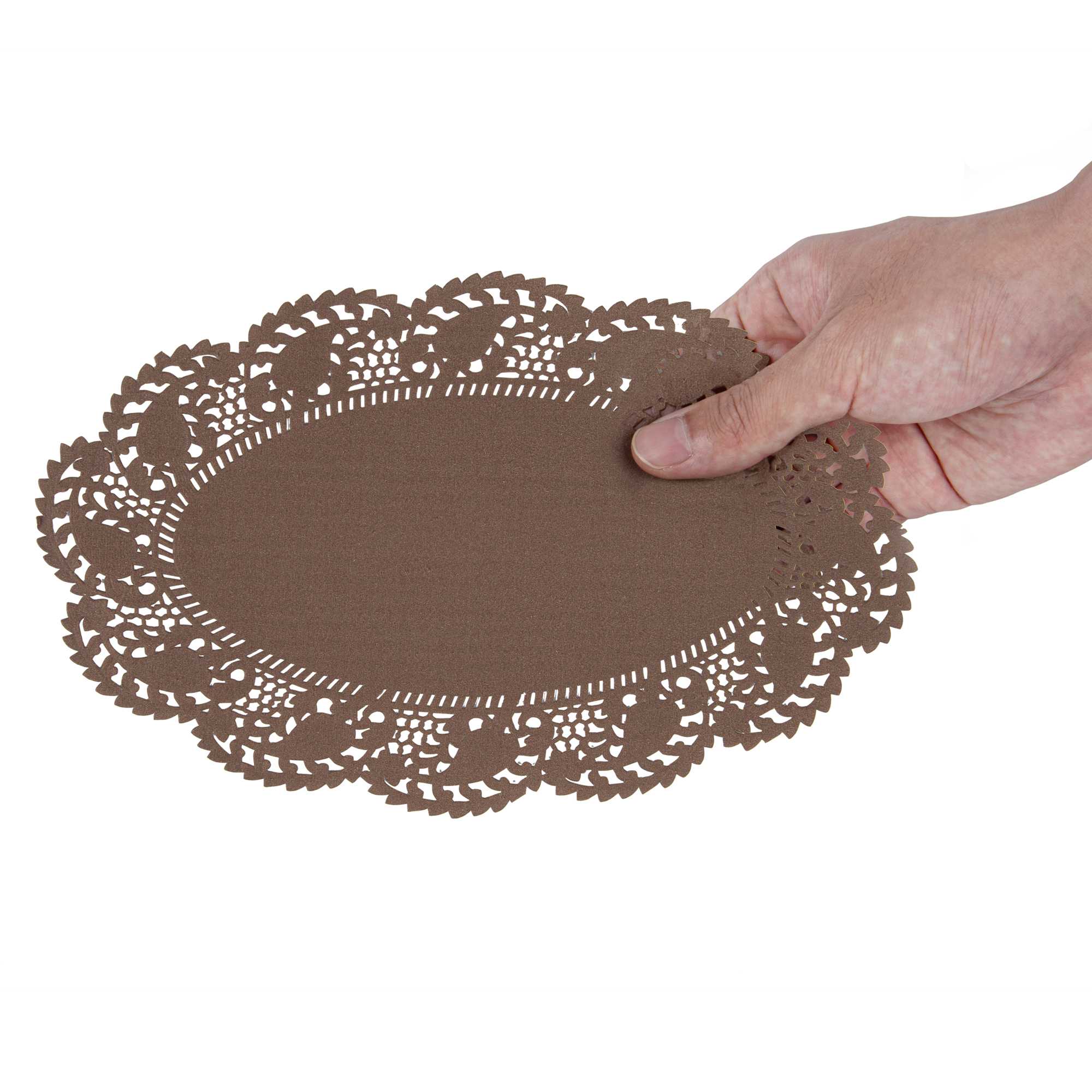 Pastry Tek Oval Brown Paper Doilies - Lace - 10 1/2" x 6 1/2" - 100 count box