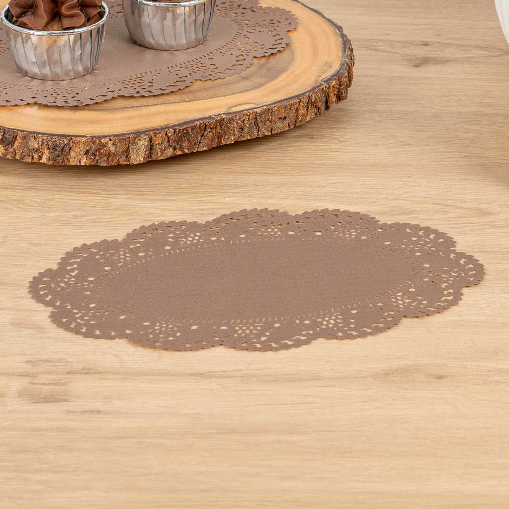 Pastry Tek Oval Brown Paper Doilies - Lace - 10 1/2" x 6 1/2" - 100 count box