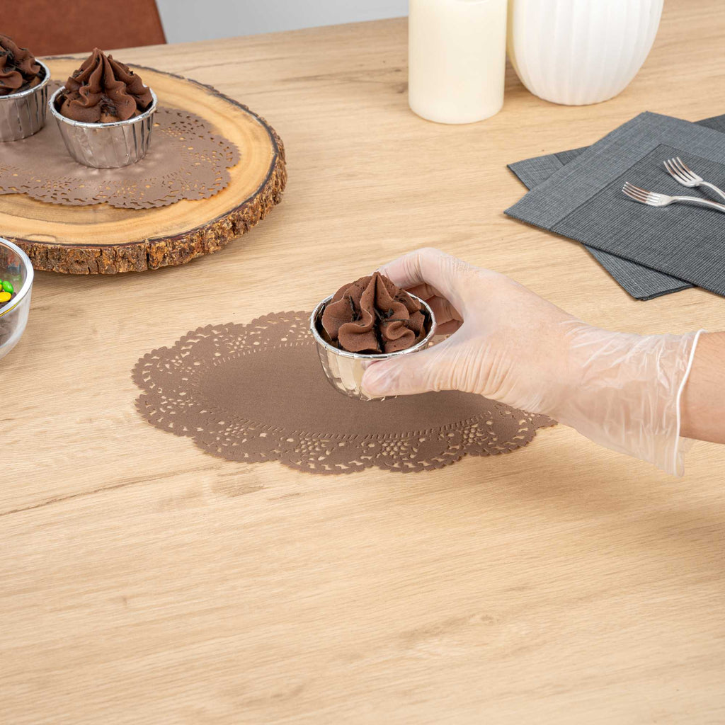 Pastry Tek Oval Brown Paper Doilies - Lace - 10 1/2" x 6 1/2" - 100 count box
