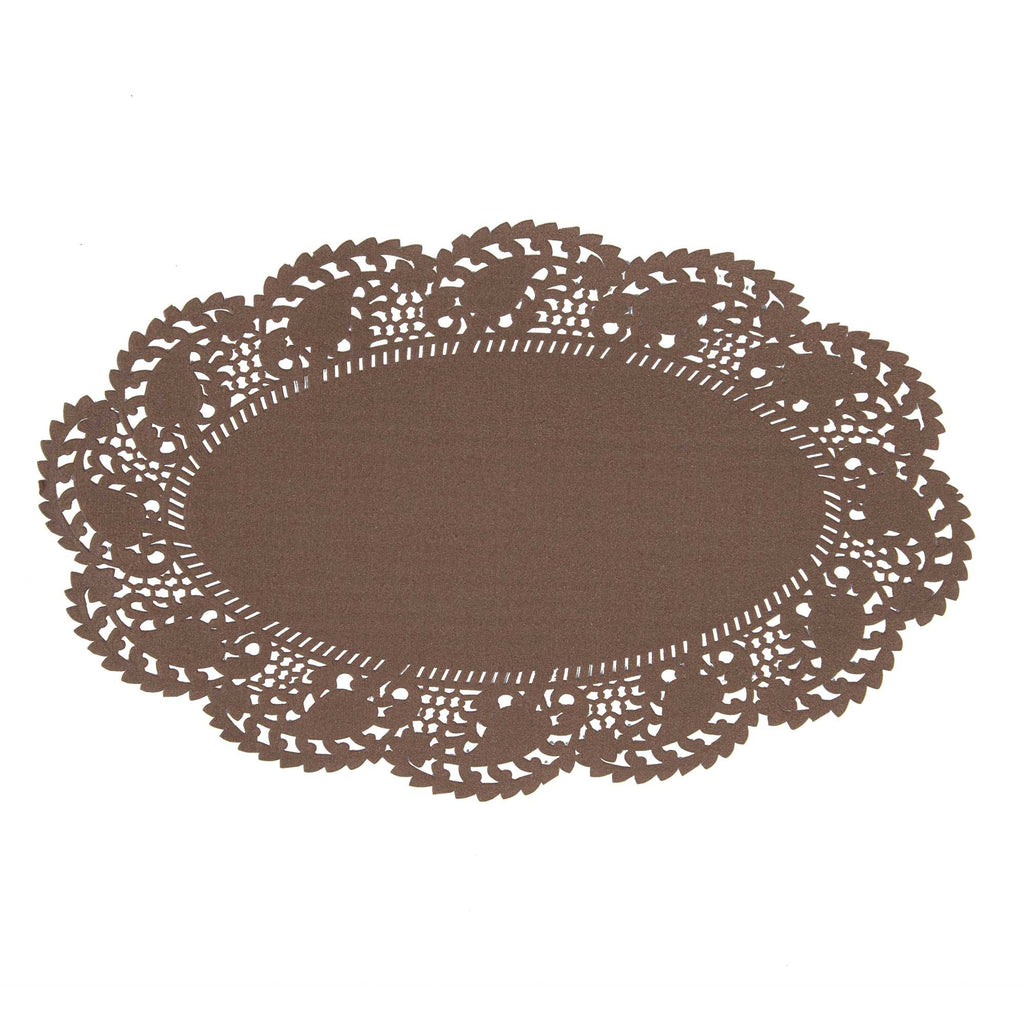Pastry Tek Oval Brown Paper Doilies - Lace - 10 1/2" x 6 1/2" - 4000 count box