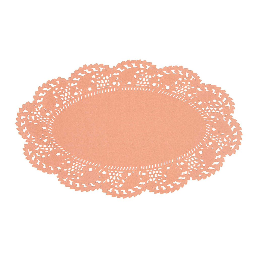 Pastry Tek Oval Coral Paper Doilies - Lace - 10 1/2" x 6 1/2" - 4000 count box