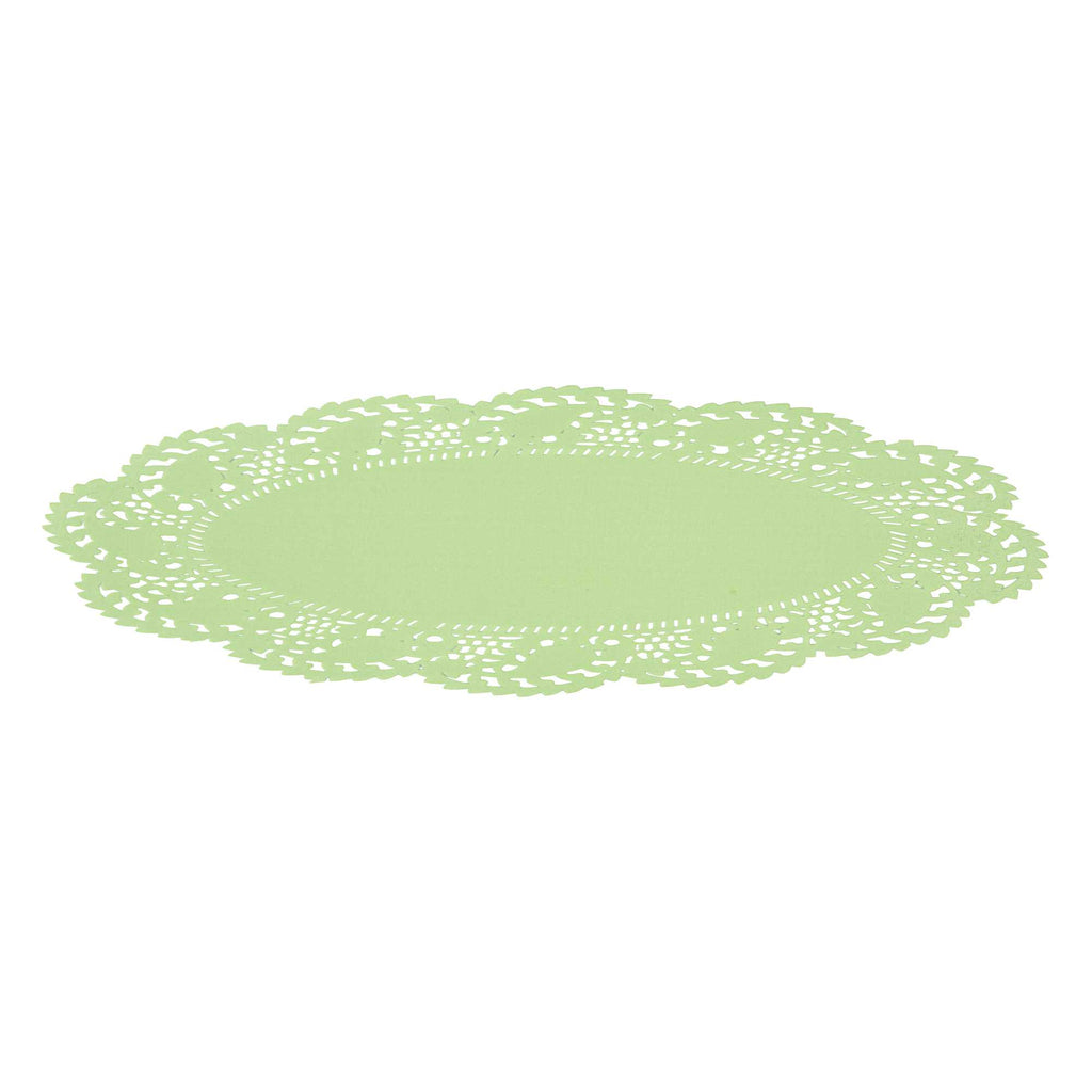 Pastry Tek Oval Green Paper Doilies - Lace - 10 1/2" x 6 1/2" - 100 count box