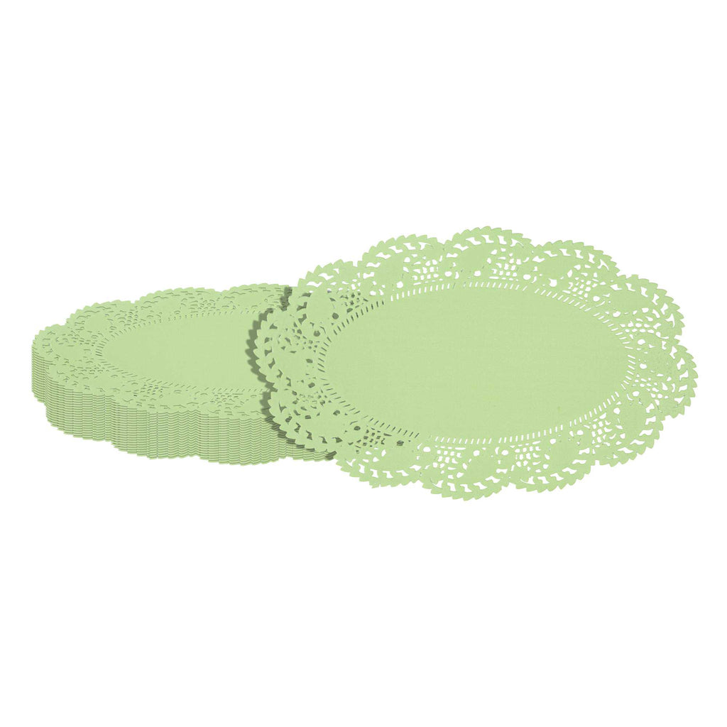 Pastry Tek Oval Green Paper Doilies - Lace - 10 1/2" x 6 1/2" - 100 count box
