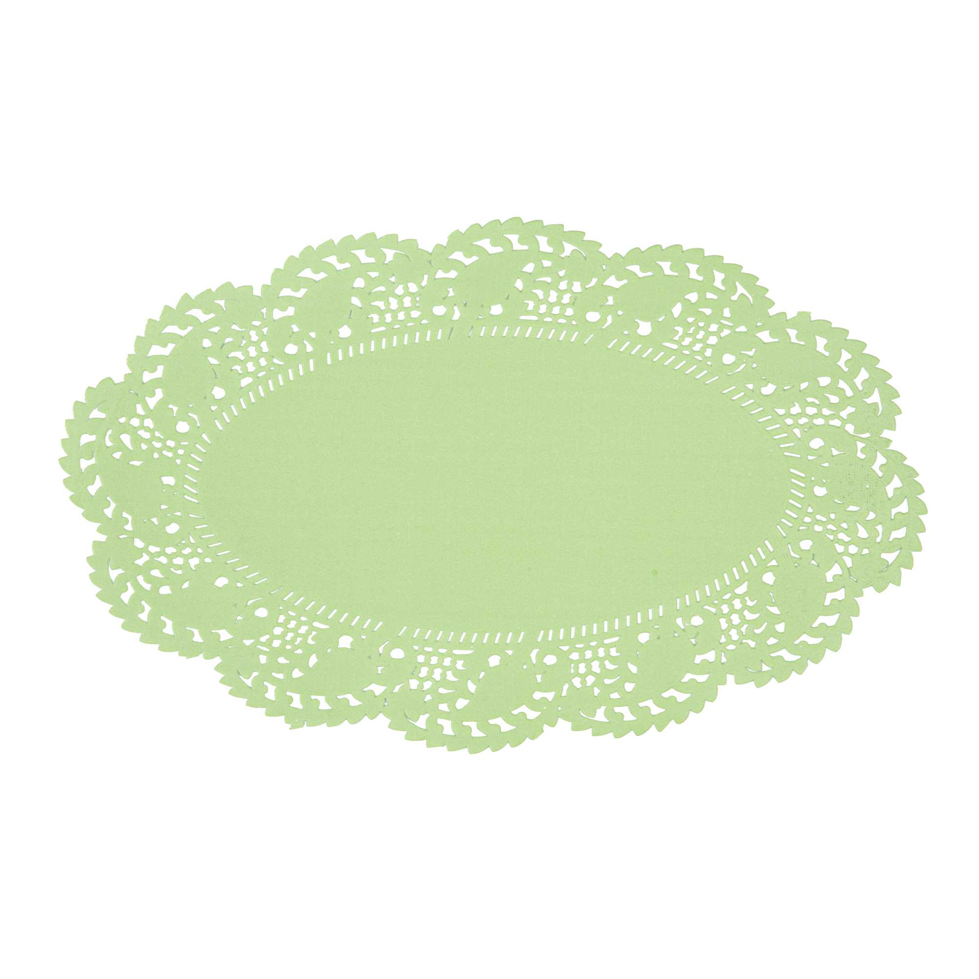Pastry Tek Oval Green Paper Doilies - Lace - 10 1/2" x 6 1/2" - 100 count box