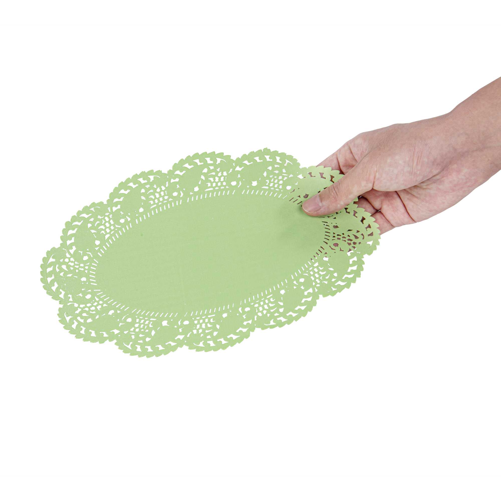 Pastry Tek Oval Green Paper Doilies - Lace - 10 1/2" x 6 1/2" - 4000 count box