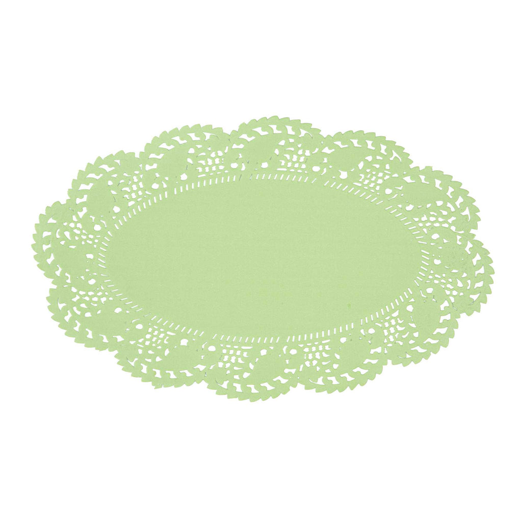 Pastry Tek Oval Green Paper Doilies - Lace - 10 1/2" x 6 1/2" - 4000 count box