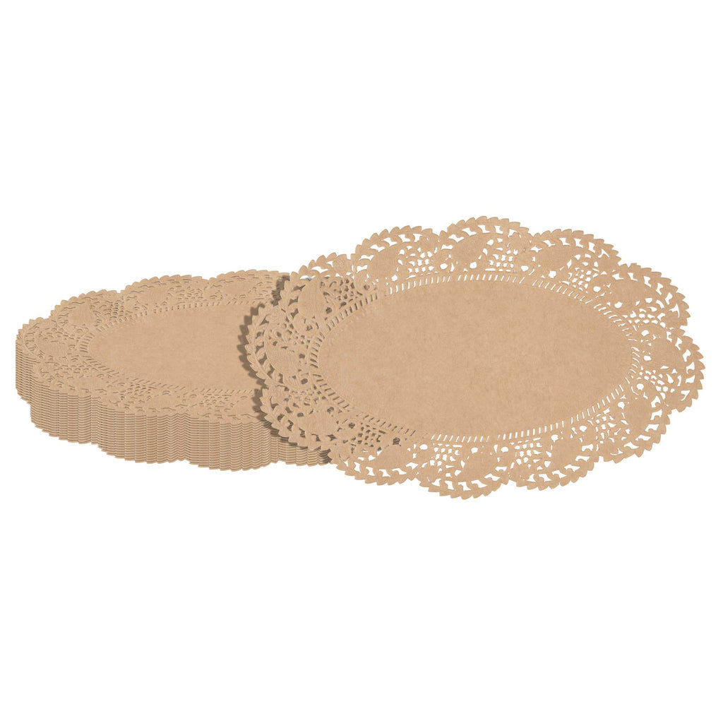 Pastry Tek Oval Kraft Paper Doilies - Lace - 10 1/2" x 6 1/2" - 100 count box