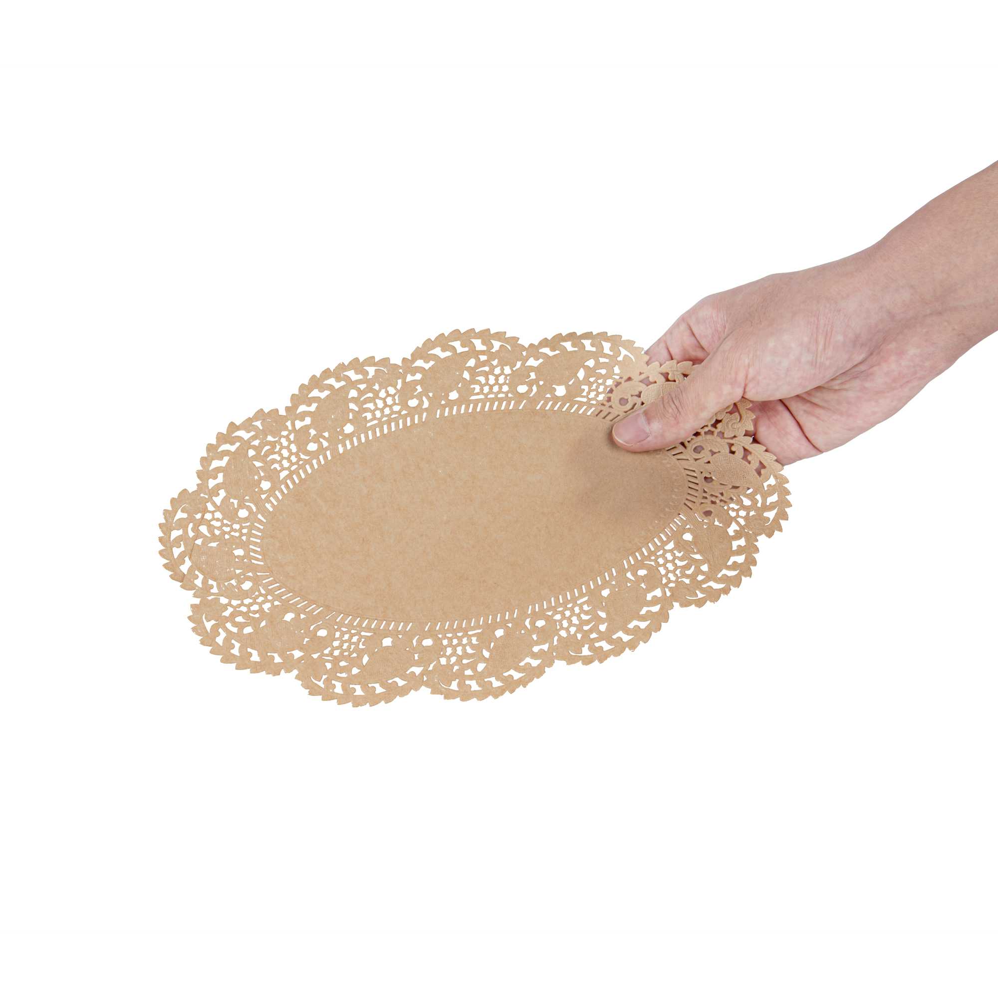 Pastry Tek Oval Kraft Paper Doilies - Lace - 10 1/2" x 6 1/2" - 4000 count box