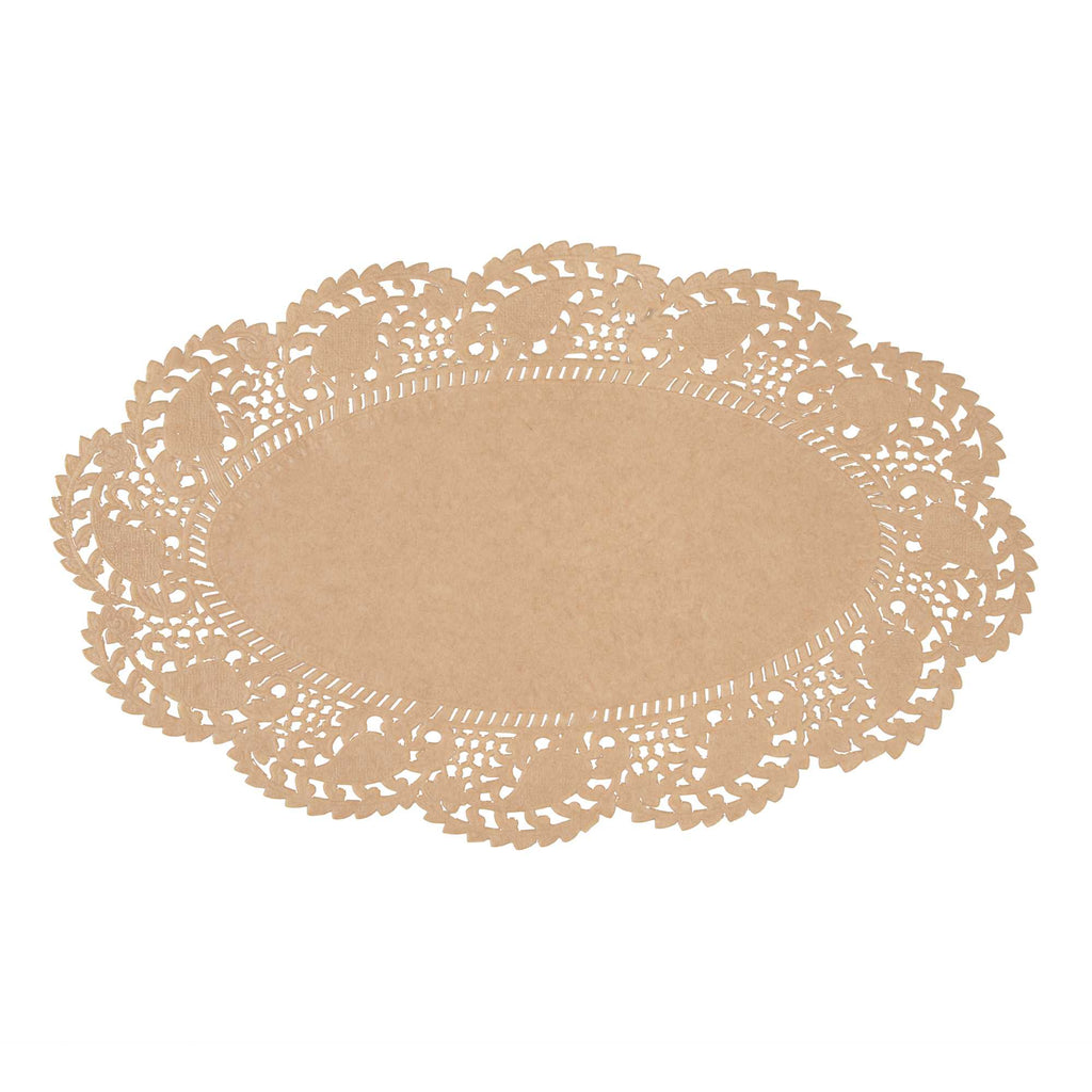 Pastry Tek Oval Kraft Paper Doilies - Lace - 10 1/2" x 6 1/2" - 4000 count box