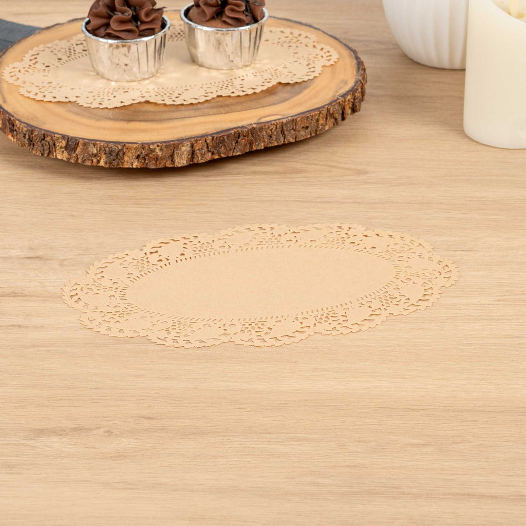 Pastry Tek Oval Kraft Paper Doilies - Lace - 10 1/2" x 6 1/2" - 4000 count box