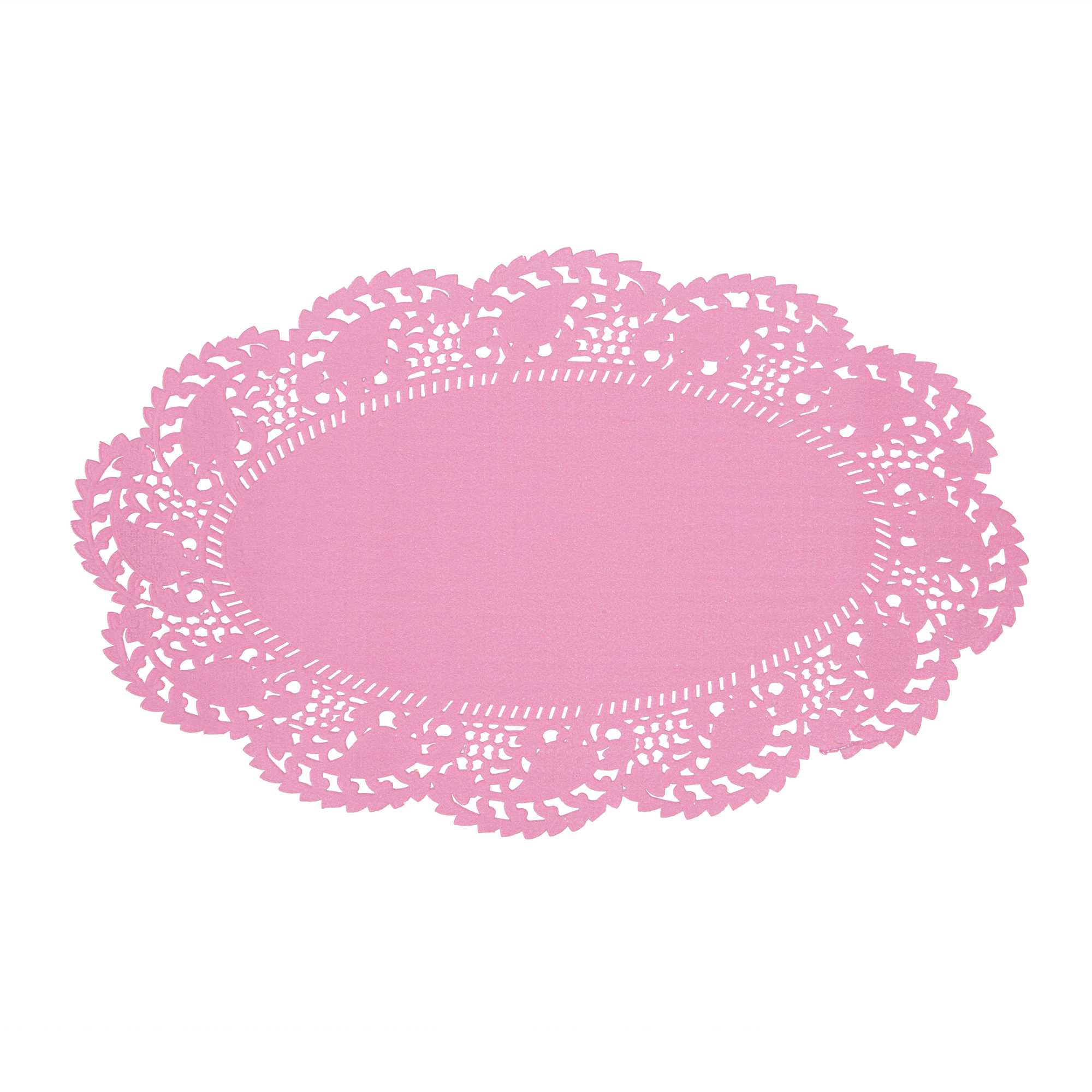 Pastry Tek Oval Pink Paper Doilies - Lace - 10 1/2" x 6 1/2" - 100 count box