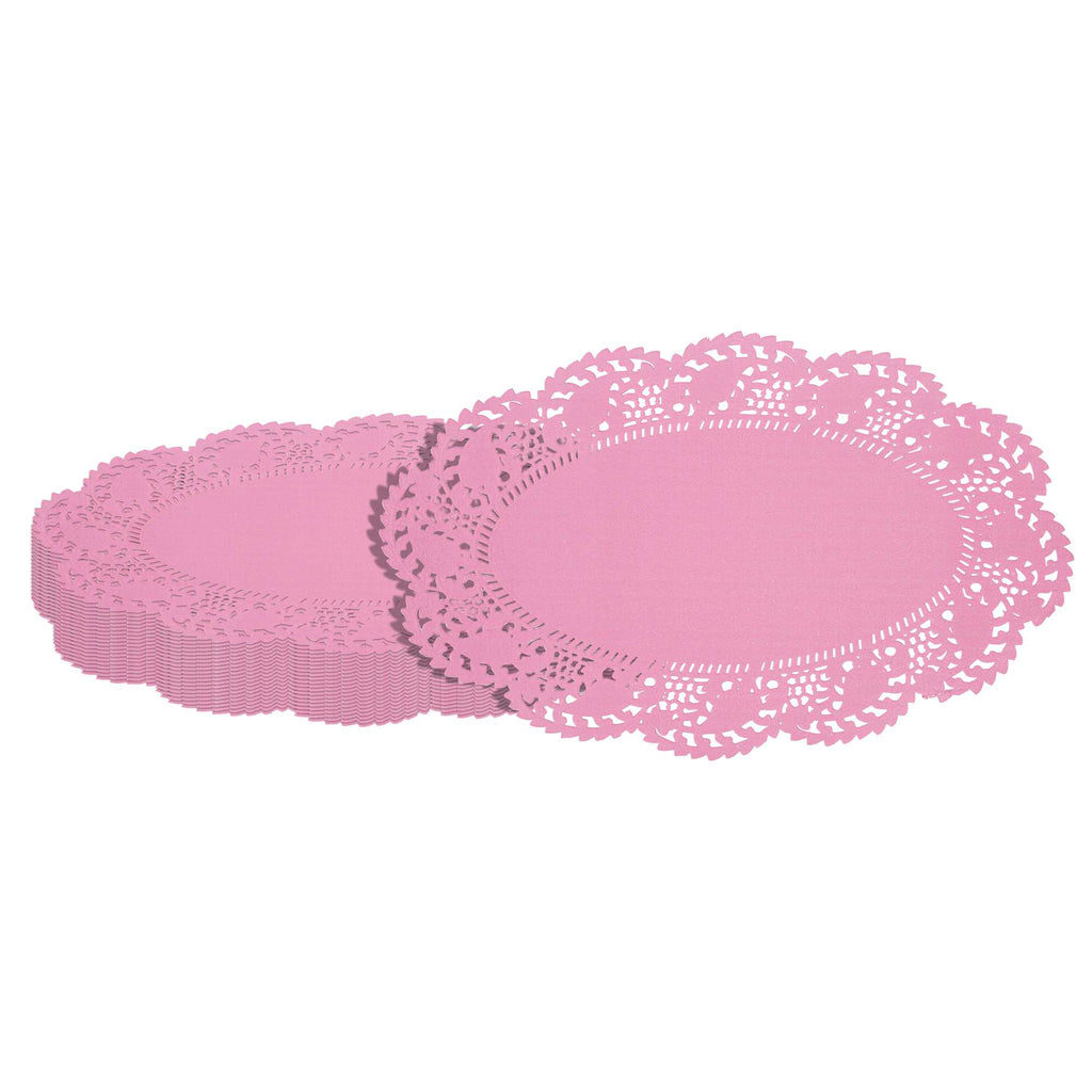 Pastry Tek Oval Pink Paper Doilies - Lace - 10 1/2" x 6 1/2" - 4000 count box