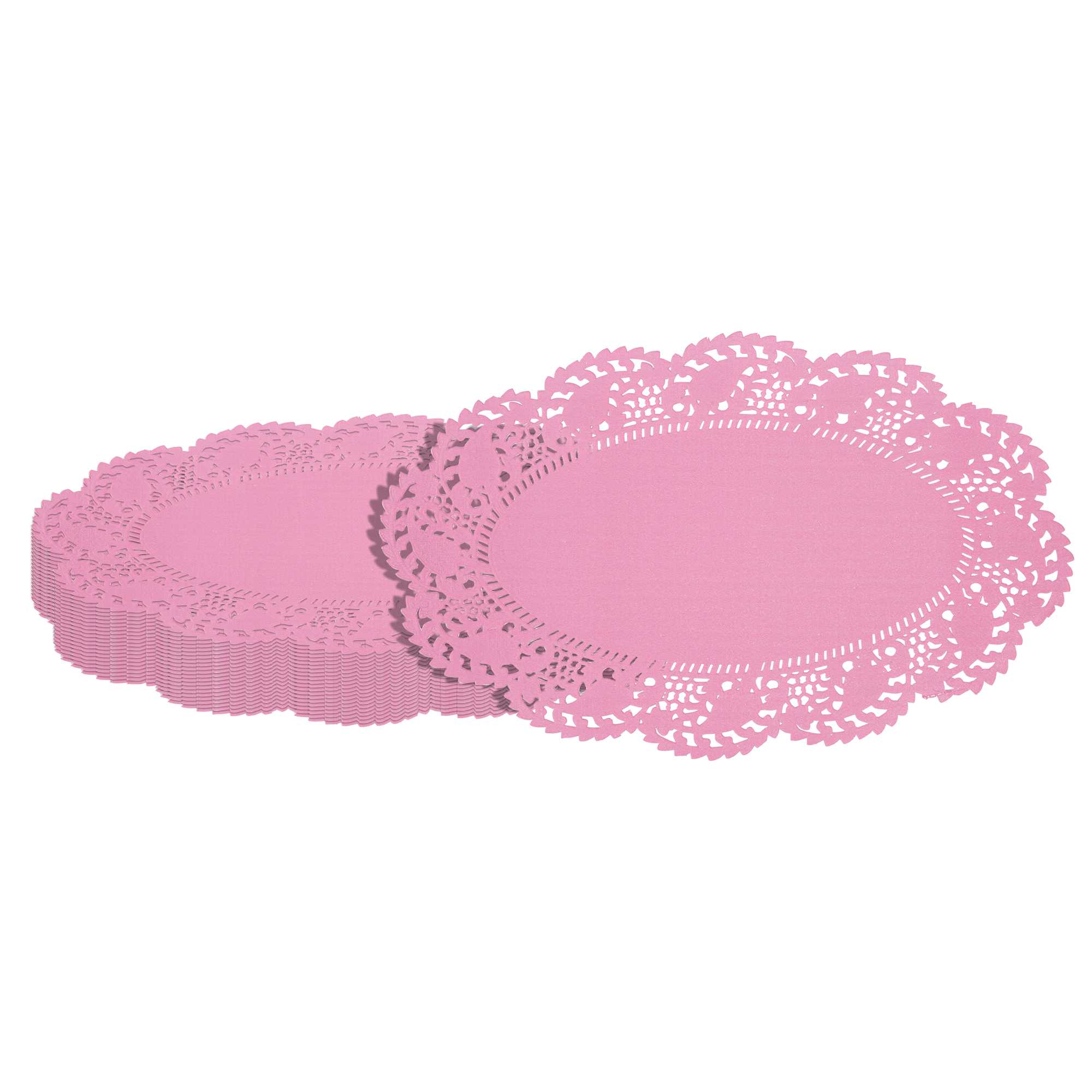 Pastry Tek Oval Pink Paper Doilies - Lace - 10 1/2" x 6 1/2" - 4000 count box