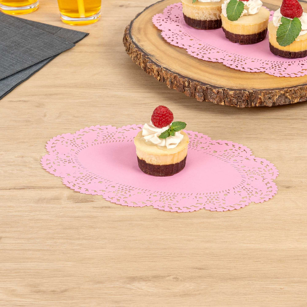 Pastry Tek Oval Pink Paper Doilies - Lace - 10 1/2" x 6 1/2" - 4000 count box