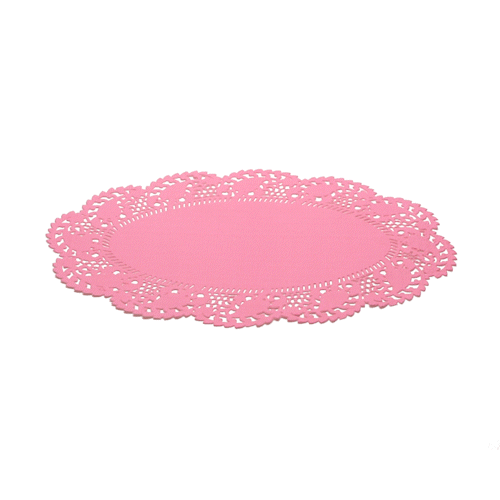 Pastry Tek Oval Pink Paper Doilies - Lace - 10 1/2" x 6 1/2" - 4000 count box