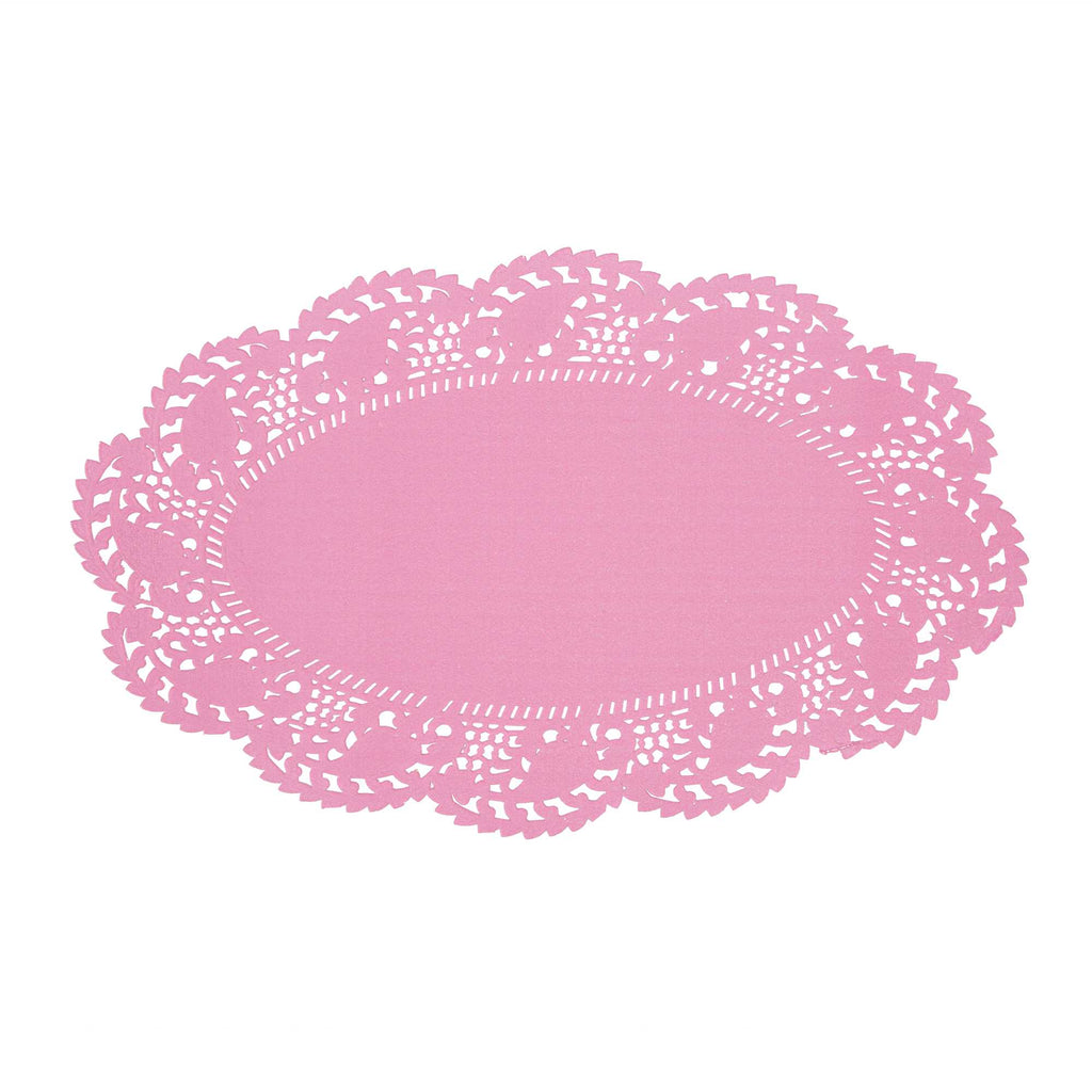 Pastry Tek Oval Pink Paper Doilies - Lace - 10 1/2" x 6 1/2" - 4000 count box