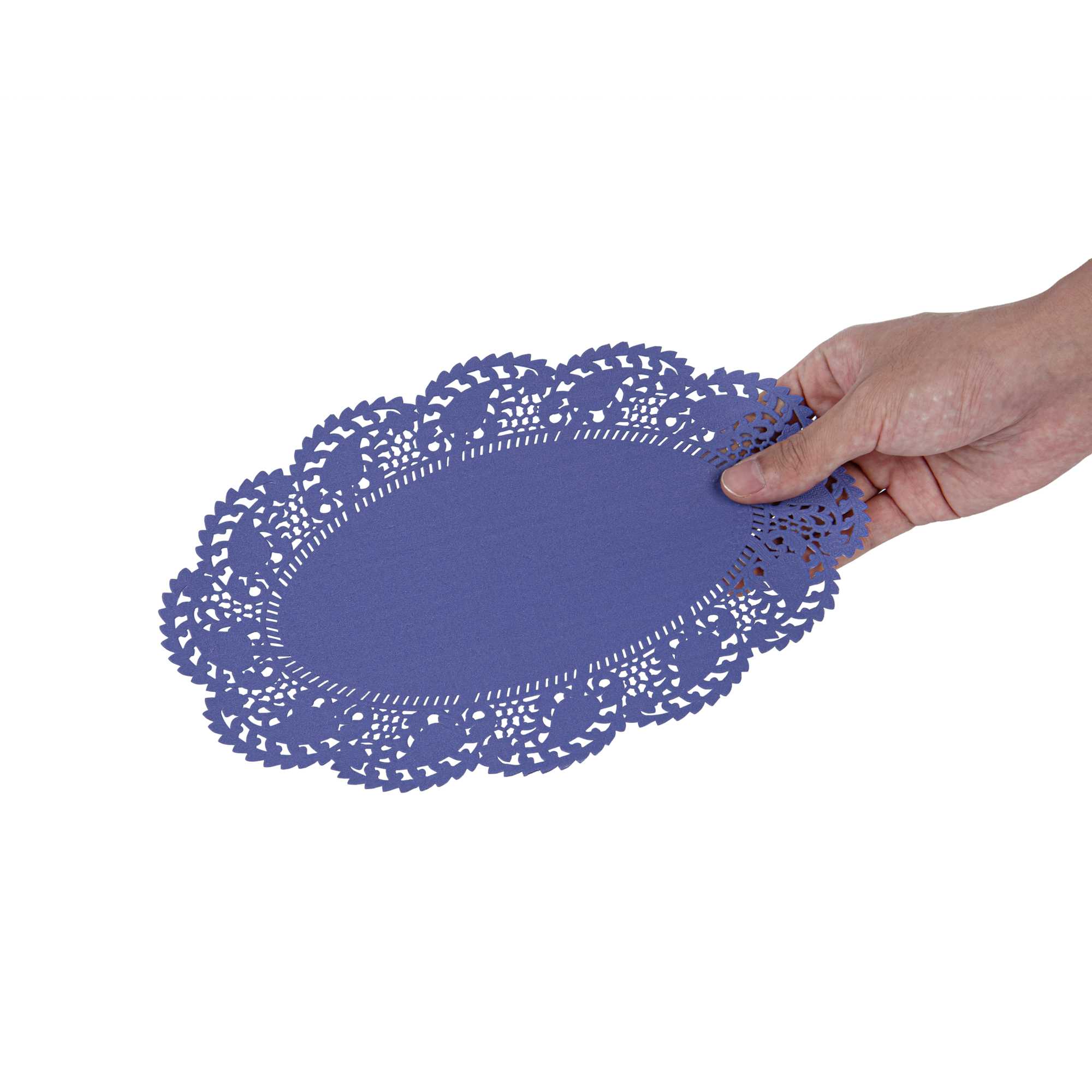 Pastry Tek Oval Purple Paper Doilies - Lace - 10 1/2" x 6 1/2" - 100 count box