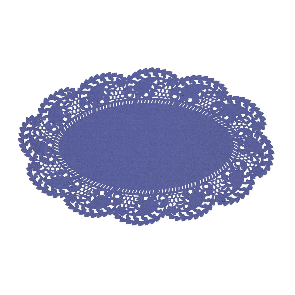 Pastry Tek Oval Purple Paper Doilies - Lace - 10 1/2" x 6 1/2" - 100 count box
