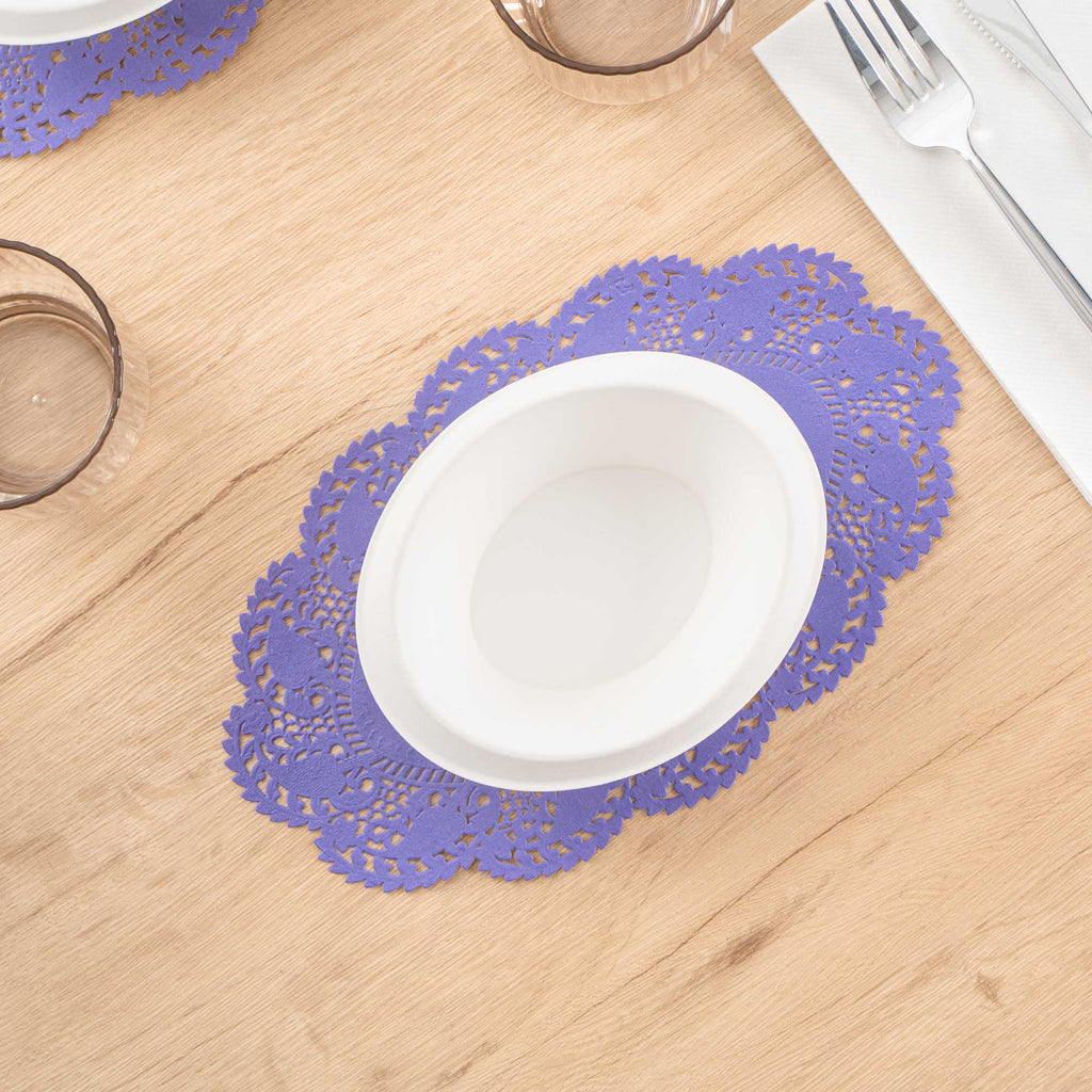 Pastry Tek Oval Purple Paper Doilies - Lace - 10 1/2" x 6 1/2" - 100 count box