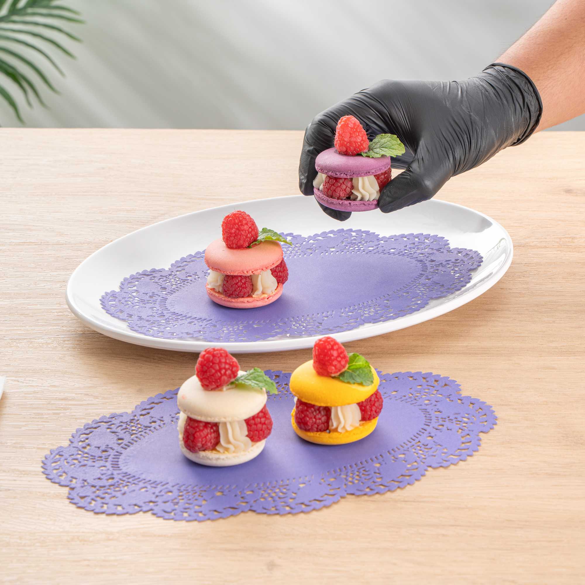 Pastry Tek Oval Purple Paper Doilies - Lace - 10 1/2" x 6 1/2" - 4000 count box