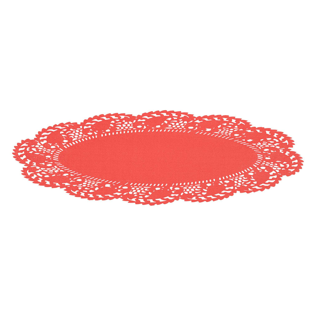 Pastry Tek Oval Red Paper Doilies - Lace - 10 1/2" x 6 1/2" - 4000 count box