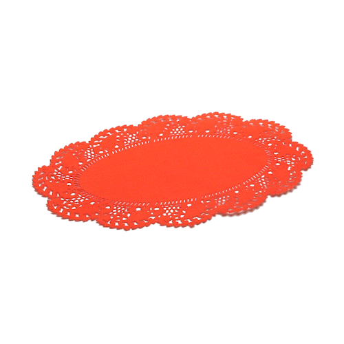 Pastry Tek Oval Red Paper Doilies - Lace - 10 1/2" x 6 1/2" - 100 count box