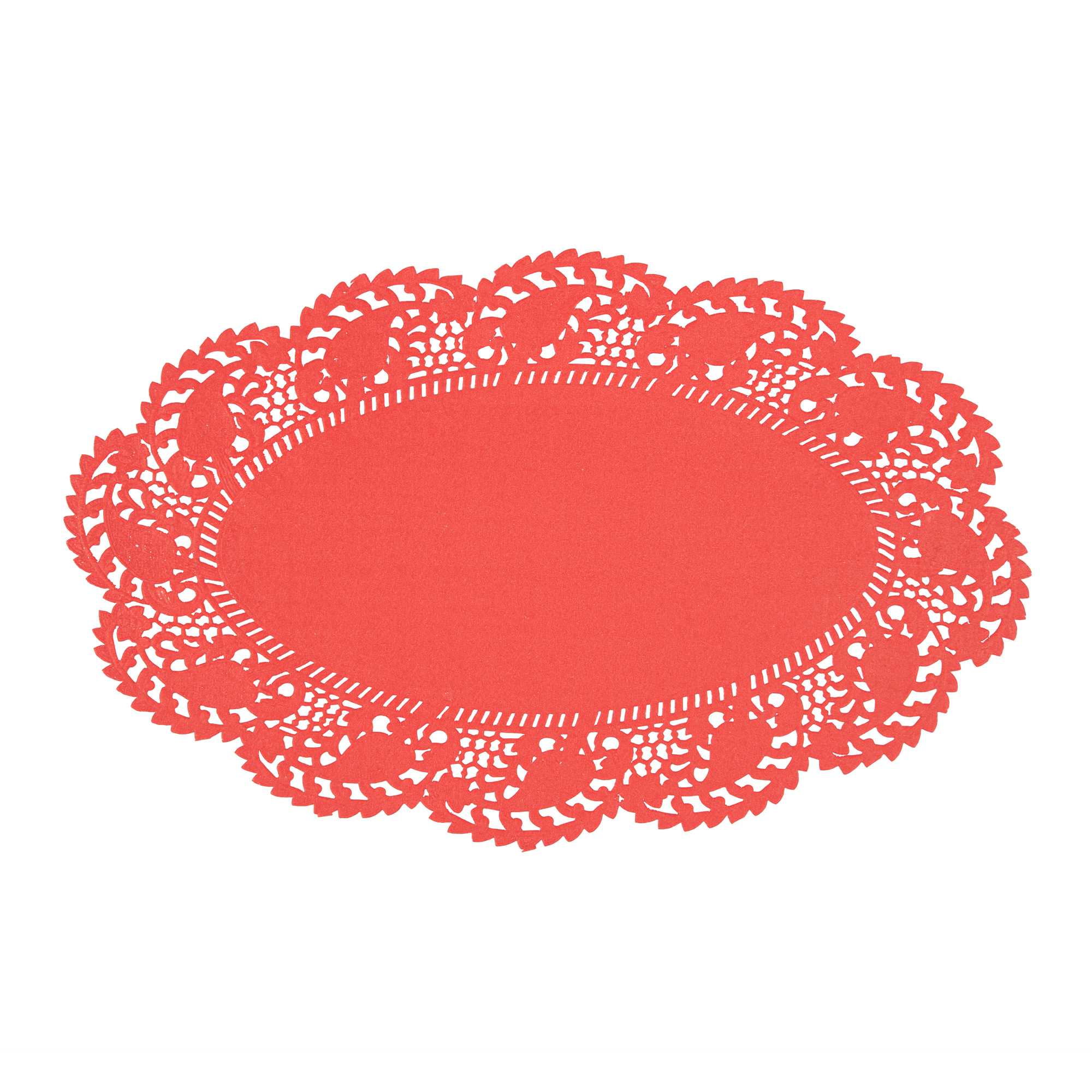Pastry Tek Oval Red Paper Doilies - Lace - 10 1/2" x 6 1/2" - 4000 count box
