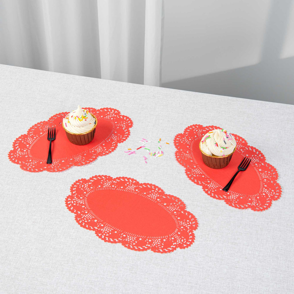 Pastry Tek Oval Red Paper Doilies - Lace - 10 1/2" x 6 1/2" - 4000 count box