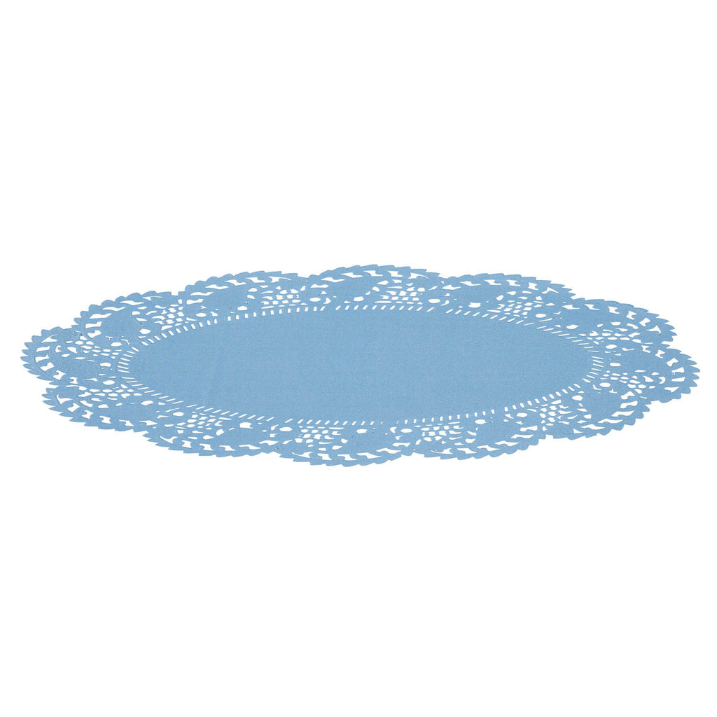Pastry Tek Oval Sky Blue Paper Doilies - Lace - 10 1/2" x 6 1/2" - 4000 count box