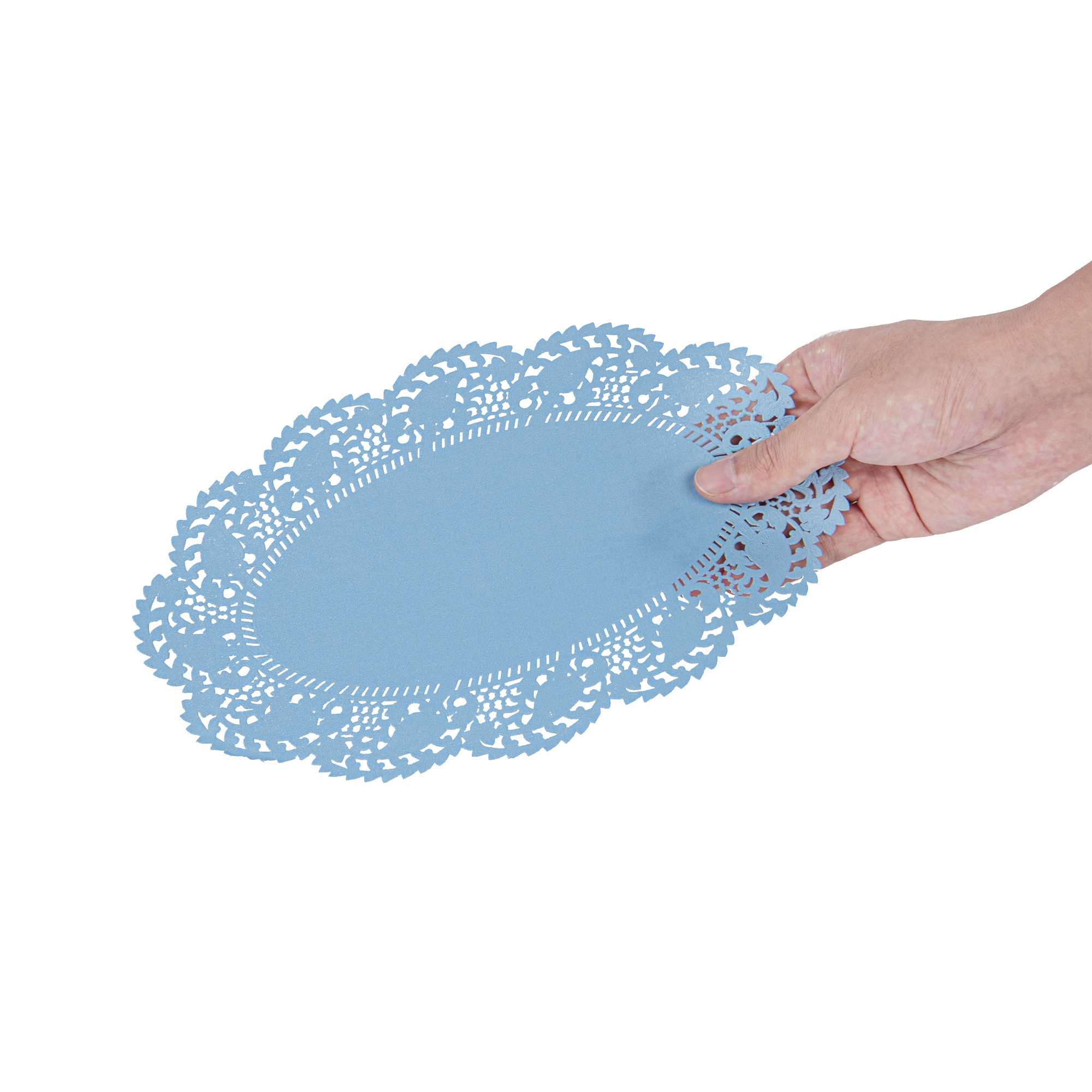 Pastry Tek Oval Sky Blue Paper Doilies - Lace - 10 1/2" x 6 1/2" - 4000 count box