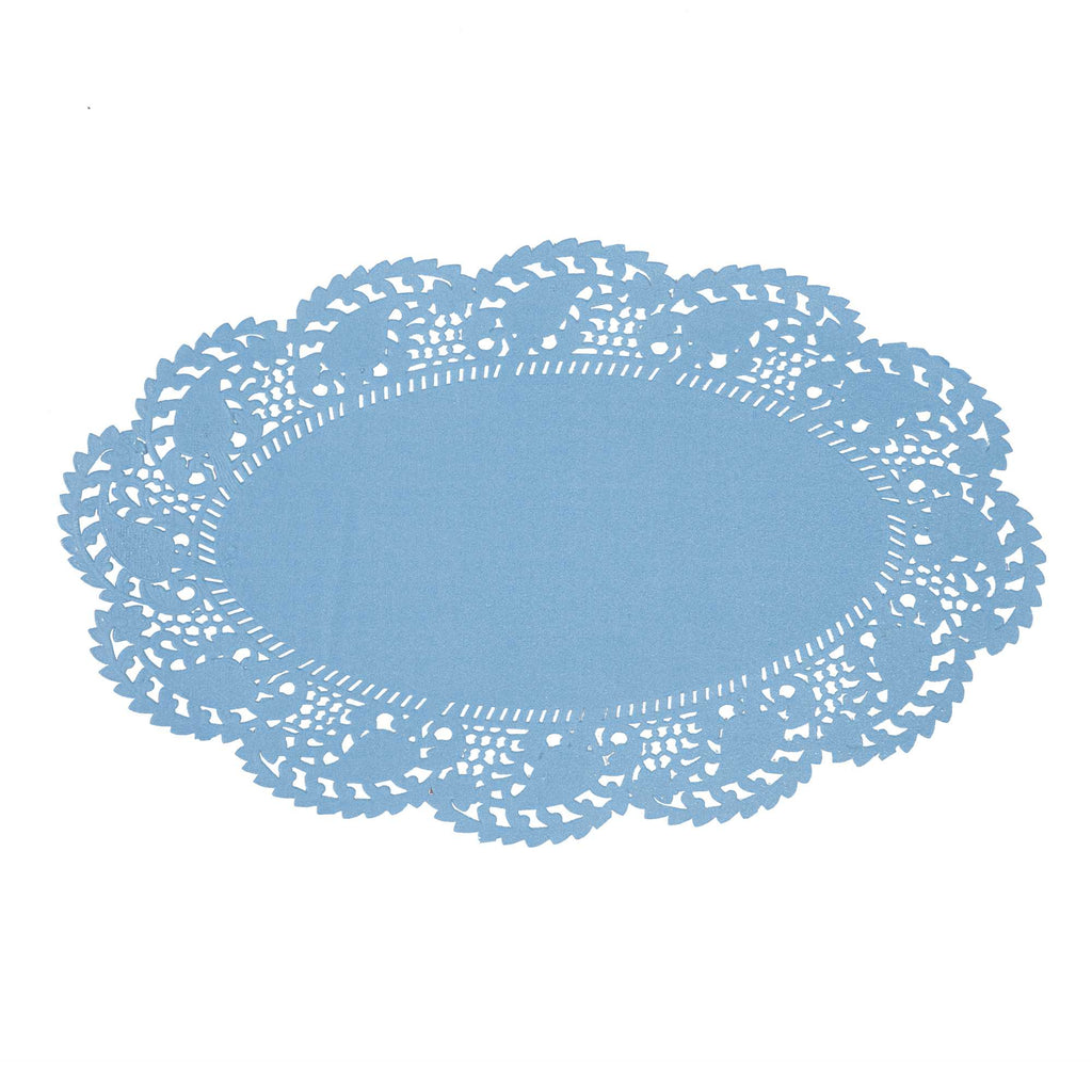 Pastry Tek Oval Sky Blue Paper Doilies - Lace - 10 1/2" x 6 1/2" - 4000 count box