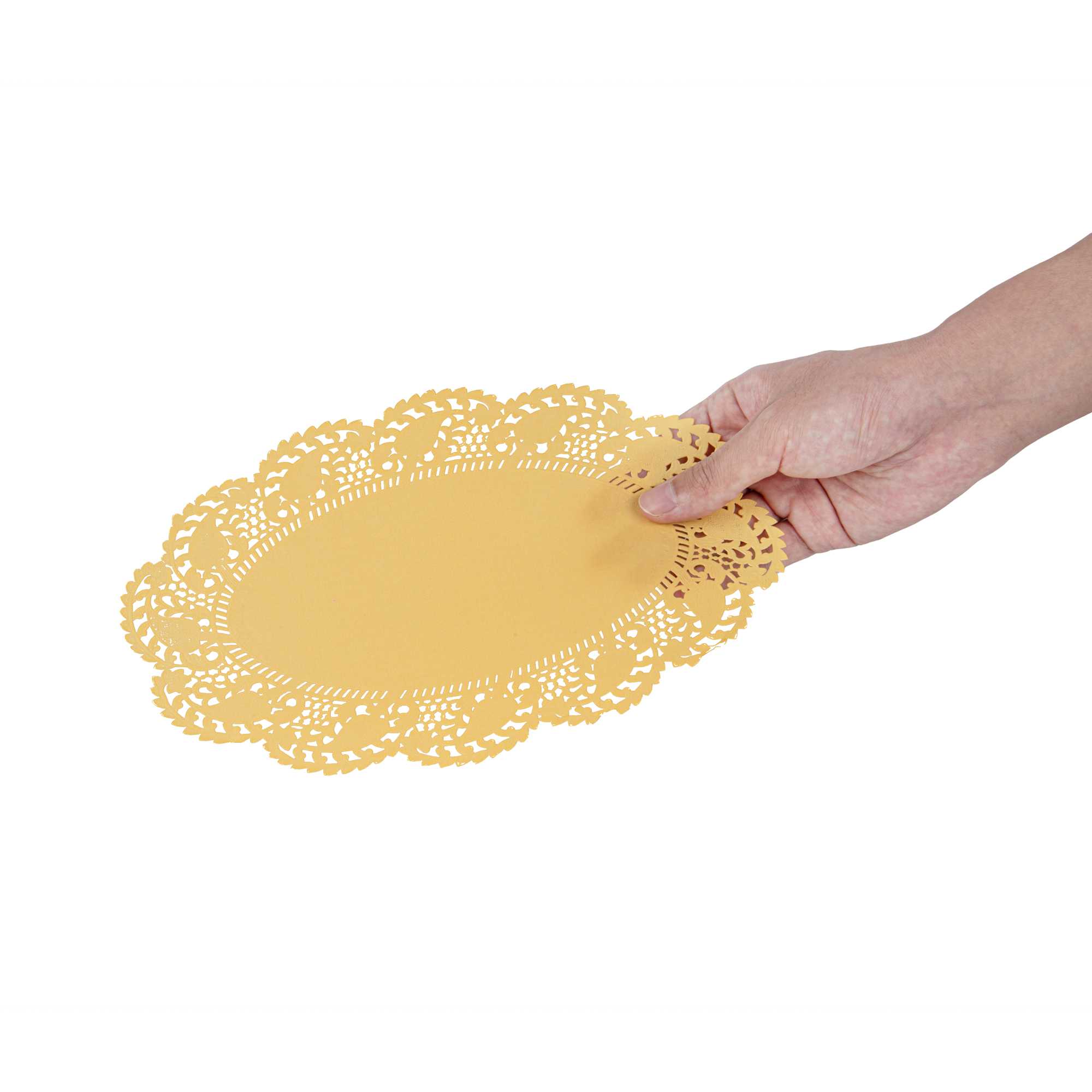 Pastry Tek Oval Orange Paper Doilies - Lace - 10 1/2" x 6 1/2" - 100 count box