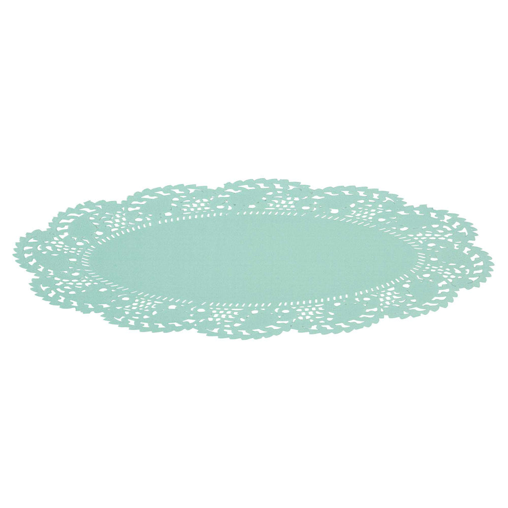 Pastry Tek Oval Teal Paper Doilies - Lace - 10 1/2" x 6 1/2" - 4000 count box