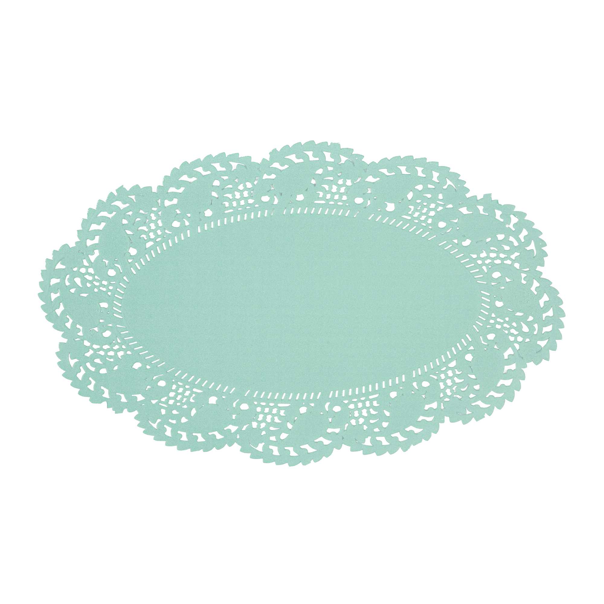Pastry Tek Oval Teal Paper Doilies - Lace - 10 1/2" x 6 1/2" - 100 count box