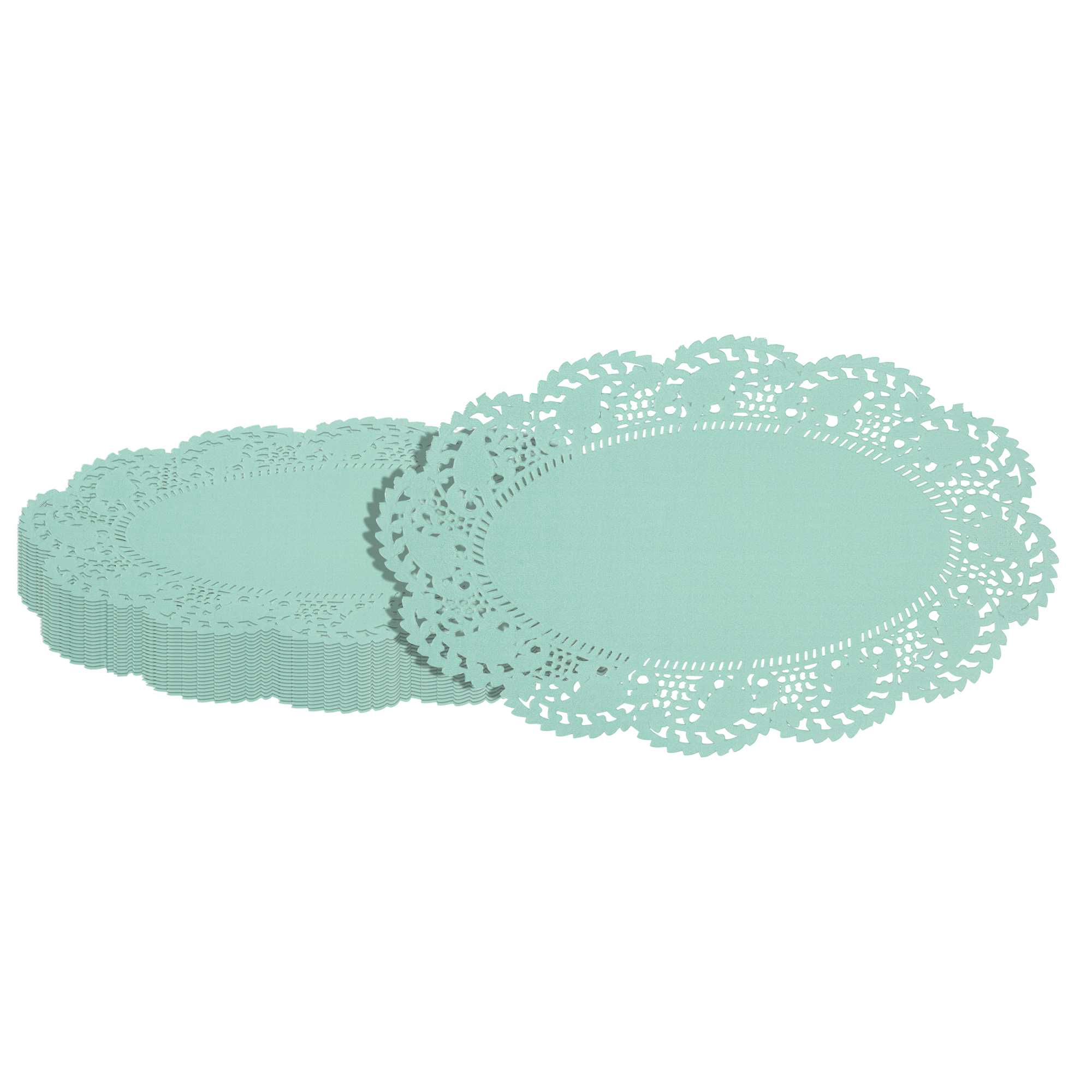 Pastry Tek Oval Teal Paper Doilies - Lace - 10 1/2" x 6 1/2" - 4000 count box