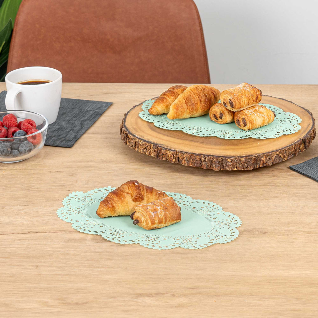 Pastry Tek Oval Teal Paper Doilies - Lace - 10 1/2" x 6 1/2" - 4000 count box