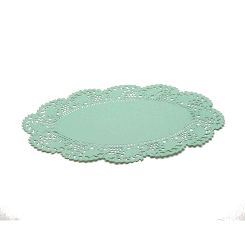 Pastry Tek Oval Teal Paper Doilies - Lace - 10 1/2" x 6 1/2" - 4000 count box