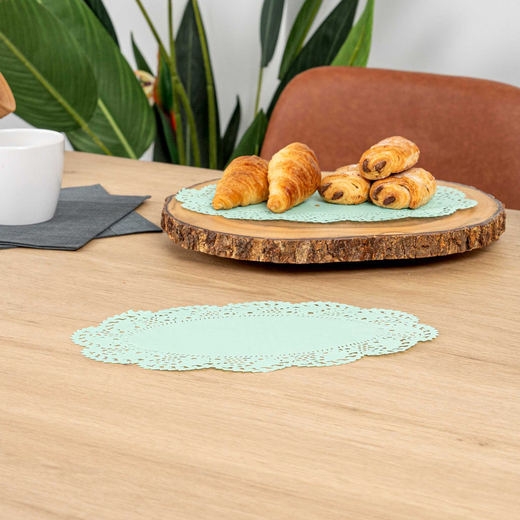 Pastry Tek Oval Teal Paper Doilies - Lace - 10 1/2" x 6 1/2" - 4000 count box