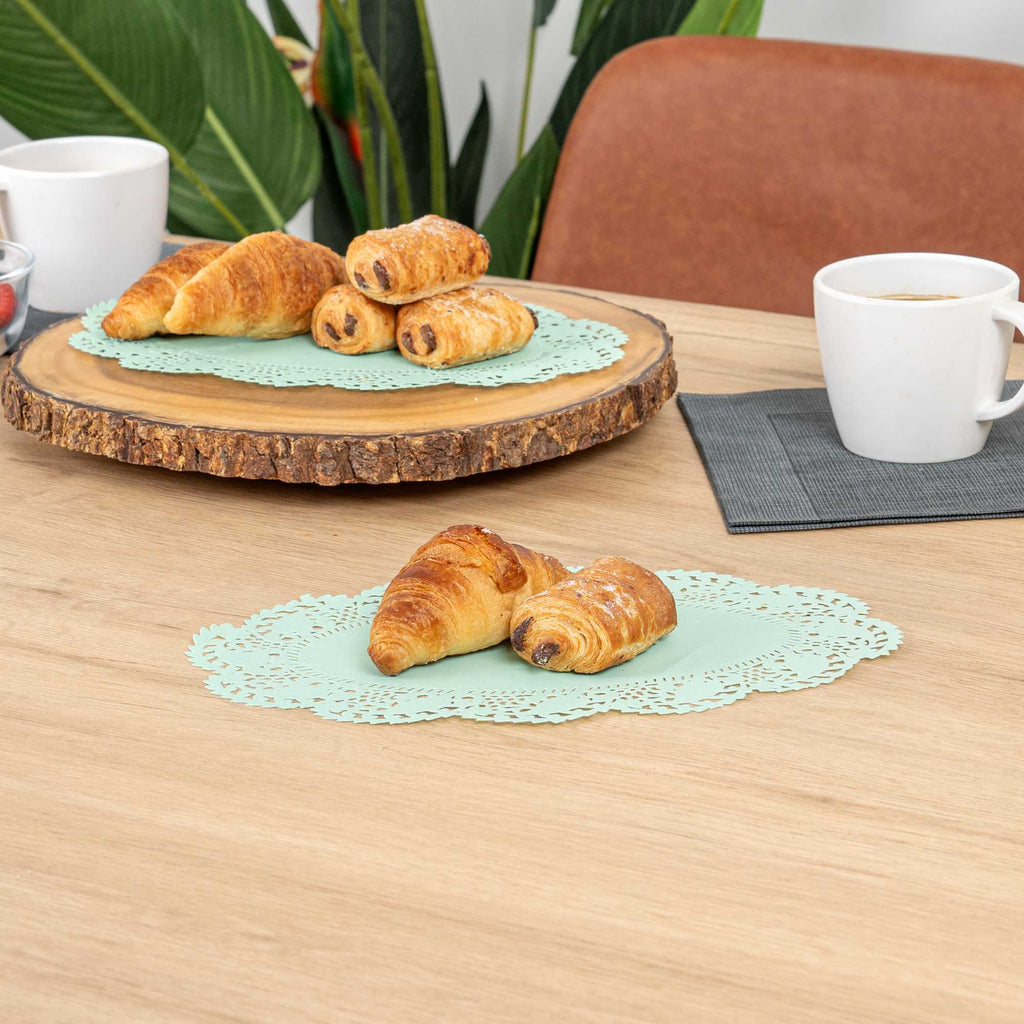 Pastry Tek Oval Teal Paper Doilies - Lace - 10 1/2" x 6 1/2" - 4000 count box