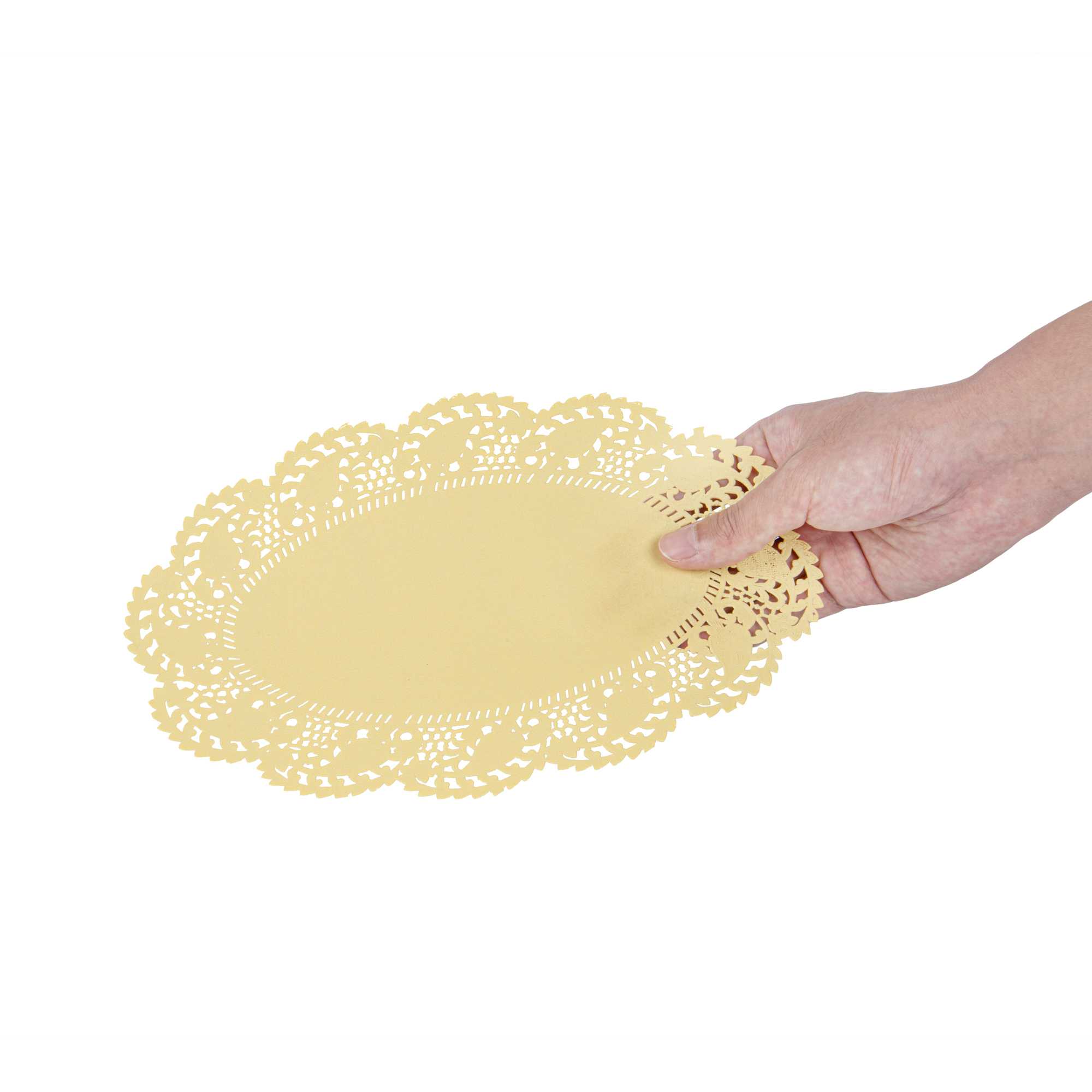 Pastry Tek Oval Yellow Paper Doilies - Lace - 10 1/2" x 6 1/2" - 100 count box
