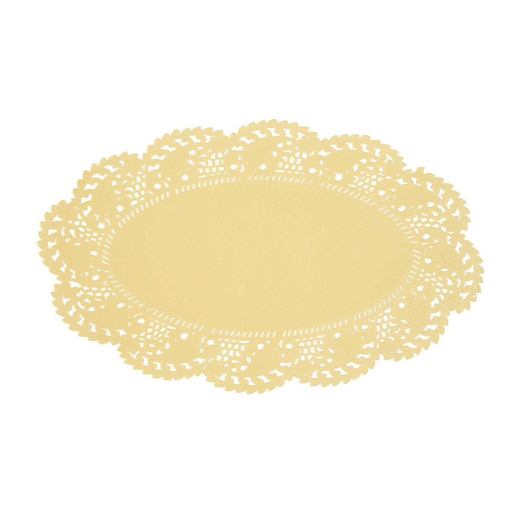 Pastry Tek Oval Yellow Paper Doilies - Lace - 10 1/2" x 6 1/2" - 100 count box
