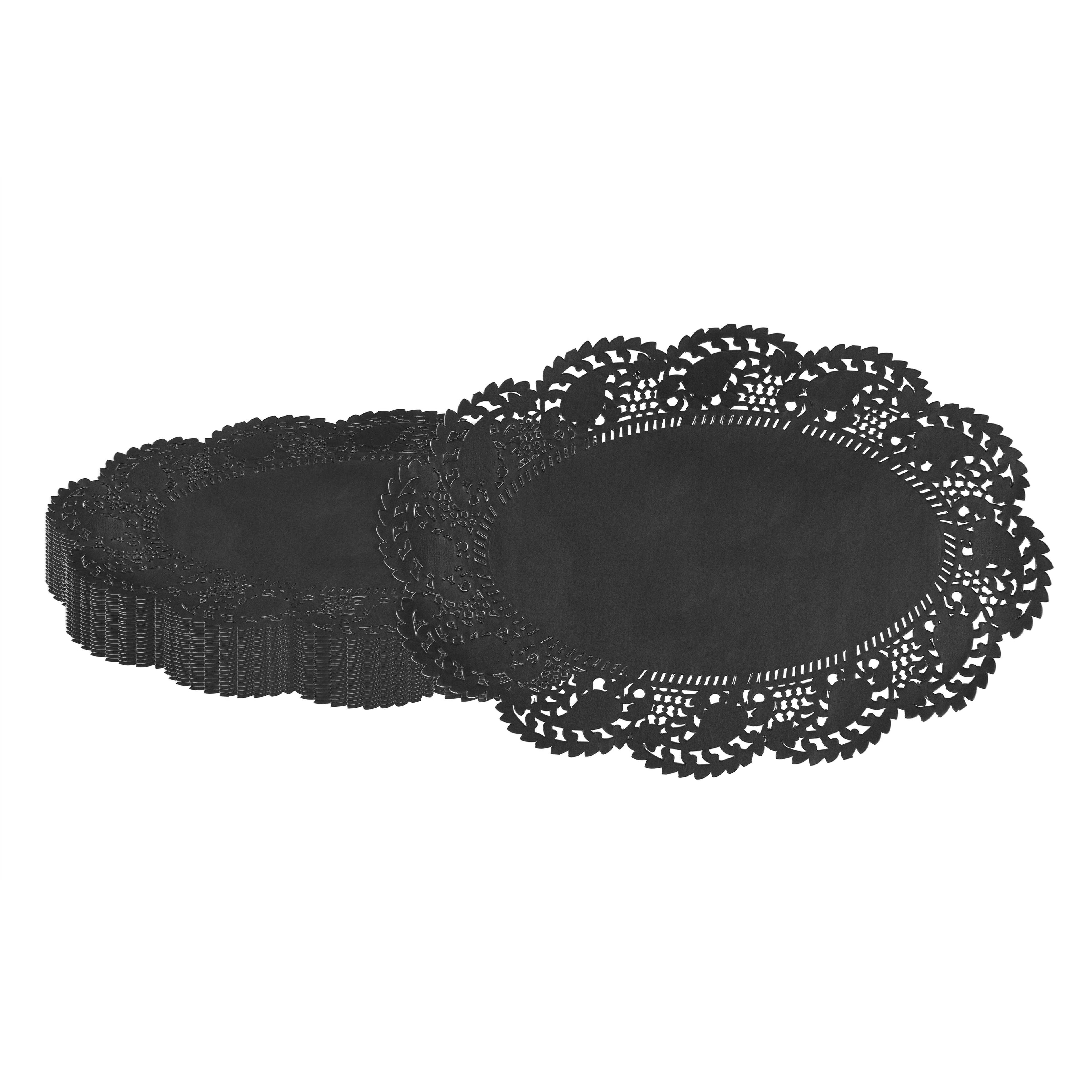 Pastry Tek Oval Black Paper Doilies - Lace - 12 1/2" x 8 1/2" - 4000 count box