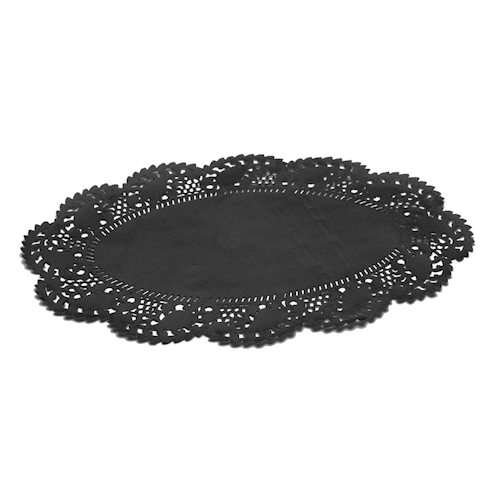Pastry Tek Oval Black Paper Doilies - Lace - 12 1/2" x 8 1/2" - 4000 count box
